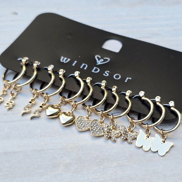 Windsor ✦ Gold Rhinestone Heart Huggies 6-Pack ✦ Interchangeable Charm Earrings - Picture 8 of 11